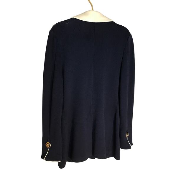 St. John Collection Santana Knit Colorblock Blazer 8 Navy Blue Ivory - Picture 5 of 13
